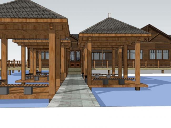 SketchUp Multi-Story Hotel Model Featuring Traditional Chinese Architecture