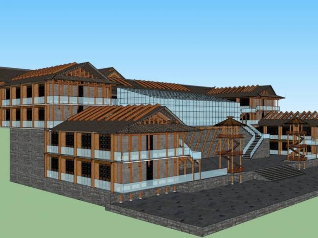 SketchUp Business Model: Multi-Story Commercial Club with Chinese Design Elements