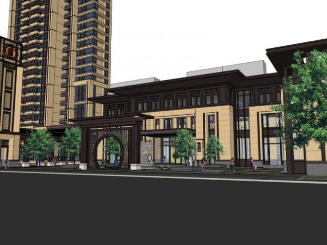 SketchUp Residential Model: Classic-Style High-Rise with Ground-Floor Commercial Space