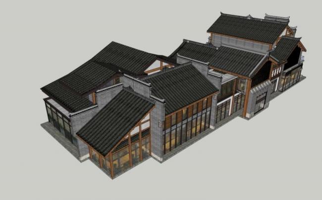 SketchUp Business Model: Multi-Story Commercial Street Inspired by Chinese Architecture
