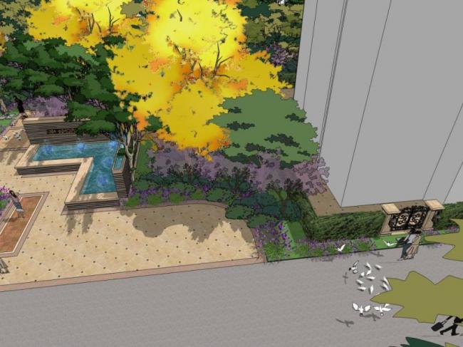Classical-Style Community Entrance Landscape Model in SketchUp