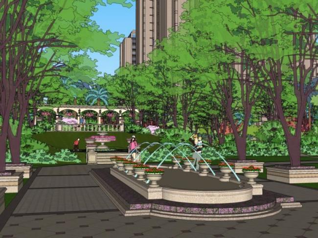 SketchUp Landscape Design for High-Rise Residential Communities in Classical Style