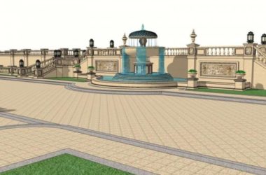 SketchUp Landscape Design: Classic European-Style Square Model-BIM WORLD