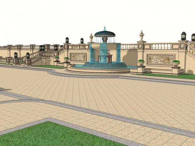 SketchUp Landscape Design: Classic European-Style Square Model
