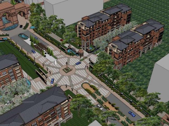 SketchUp Residential Design: Multi-Story Community Featuring Garden Villas in Classic Style