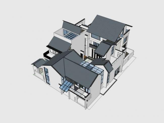SketchUp Residential Model: Multi-Story Chinese-Style Courtyard Home