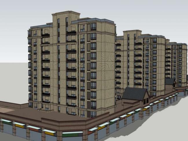 SketchUp Residential Models: Small and High-Rise Buildings with Ground-Floor Commercial Spaces in Classical Style