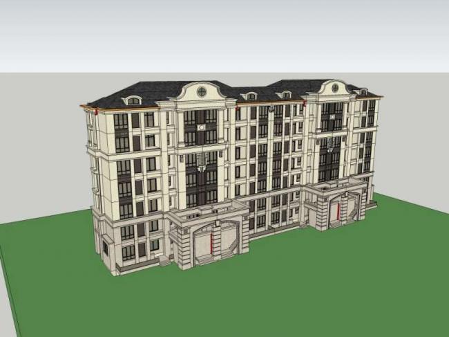 European-Style Multi-Story Residential Model in SketchUp