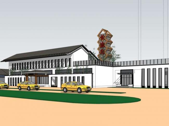 SketchUp Design: Multi-Story Chinese-Style Station Road and Bridge Pier