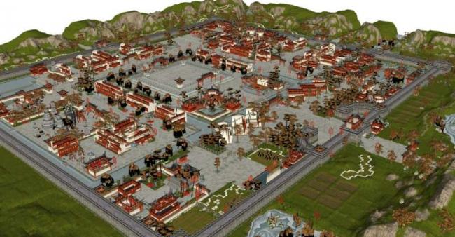 SketchUp Model of a Multi-Story Ancient Chinese City with Traditional Architecture