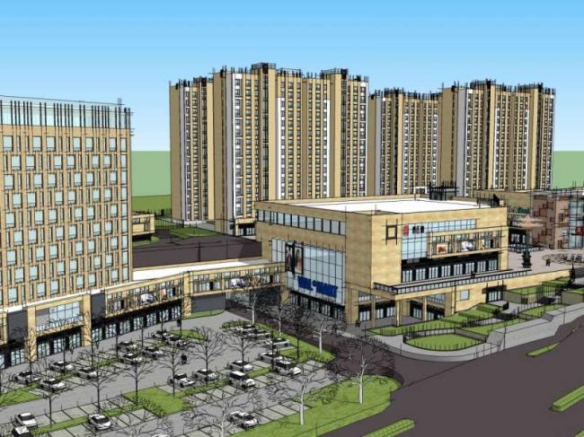 Modern High-Rise Residential with Ground-Floor Commercial Space | SketchUp Model