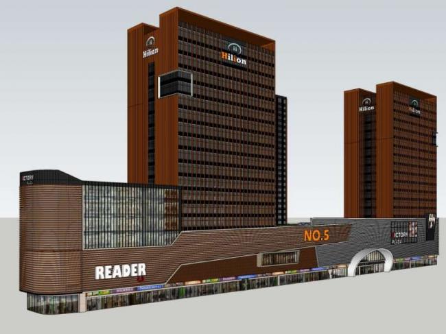 Detailed SketchUp Model of a Multi-Story High-Rise Complex Featuring Offices, Commercial Spaces, Hotel, and Classical Apartment Design