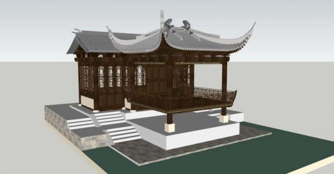 SketchUp Model of Ancient Chinese Multi-Story Architecture with Stage