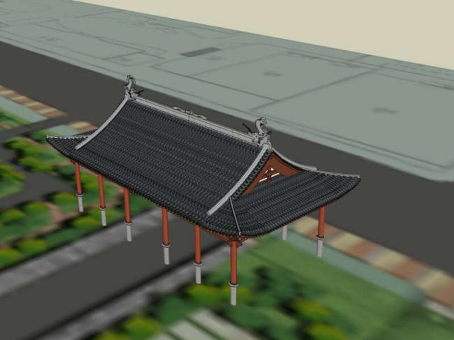 Chinese-Style Pavilion Sketch Model in SketchUp