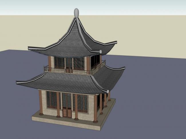 Chinese-Style Pavilion Sketch Model in SketchUp