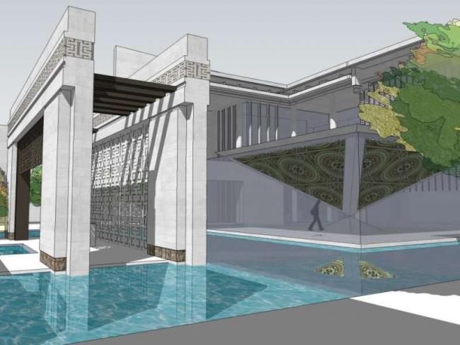 SketchUp Business Model: Multi-Story Sales Office in Modern Chinese Style