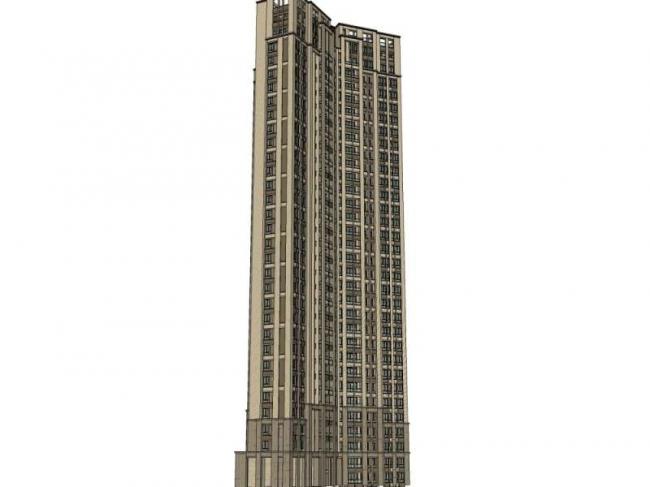 SketchUp Model of a Classical-Style Super High-Rise Residential Building