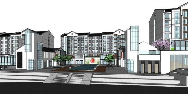 SketchUp Model: Multi-Story Residential with Ground Floor Commercial Space in Chinese Style
