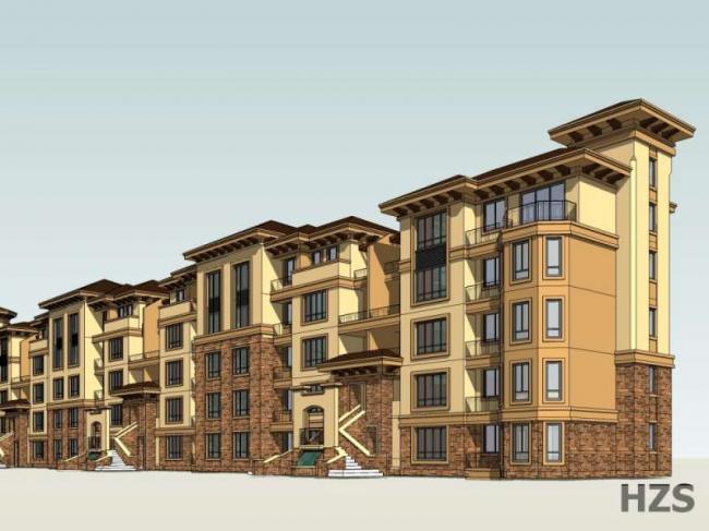 European-Style Multi-Story Row House Residential Model in SketchUp