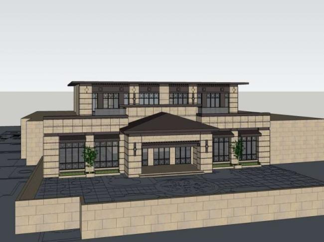 SketchUp Business Model: Multi-Story Classical Style Commercial Club Design