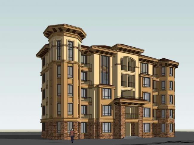 Classical Multi-Story Residential Building Model in SketchUp