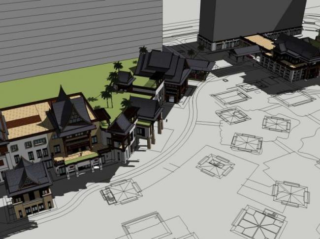 SketchUp Multi-Story Chinese-Style Resort Hotel Model
