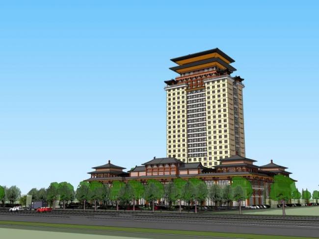 SketchUp Hotel Model: High-Rise Chinese-Style Design