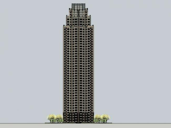 SketchUp Model of a Classical-Style Super High-Rise Residential Building