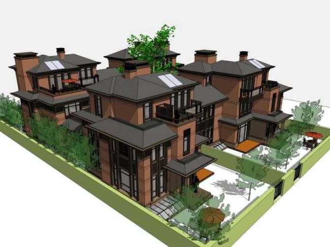 Modern Chinese Twin Villa Design in SketchUp Model