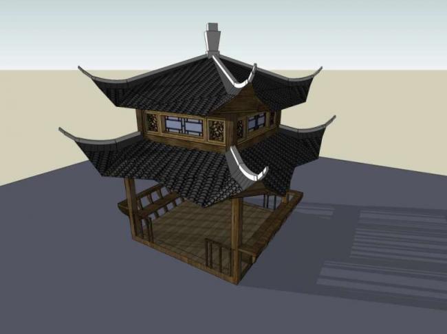 Chinese-Style Pavilion Sketch Model in SketchUp