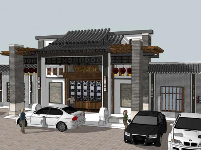 SketchUp Business Model: Multi-Story Chinese-Style Restaurant Design