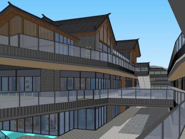 SketchUp Business Model: Multi-Story Commercial Street with Chinese Architectural Style