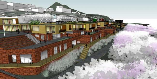 SketchUp Business Model: Modern Multi-Story Commercial Street Design