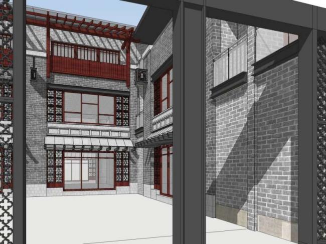 SketchUp Business Model: Multi-Story Commercial Street with Chinese Architectural Style