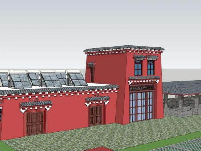 SketchUp Design: Multi-Story Post Station and Bridge in Modern Chinese Style