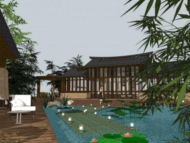 SketchUp Hotel Model Featuring a Traditional Chinese Courtyard Design