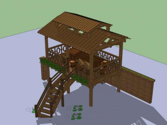 Chinese-Style Pavilion Sketch Model in SketchUp