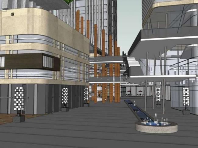SketchUp Complex Model: Multi-Story High-Rise Office and Commercial Building in Modern Style