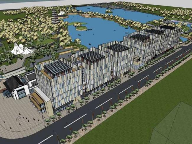 SketchUp Business Model: Multi-Story Parking and Commercial Street in Modern Chinese Style