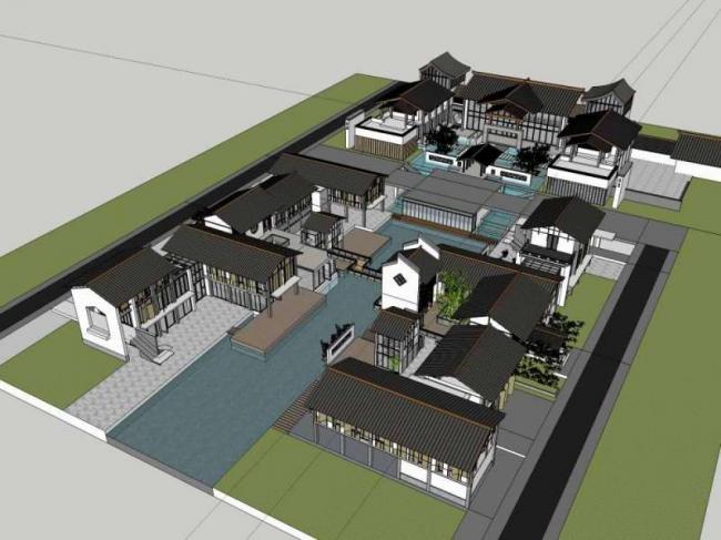 SketchUp Business Model: Southwest Folk Commercial Street Architectural Complex with Pedestrian-Friendly Chinese Style