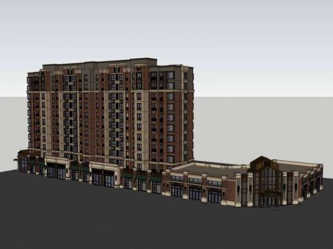 SketchUp Model of a Western Classical High-Rise Residential Building with Street-Level Commercial Spaces