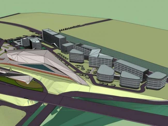 SketchUp Business Model: Multi-Story Modern Stone City with Commercial Spaces