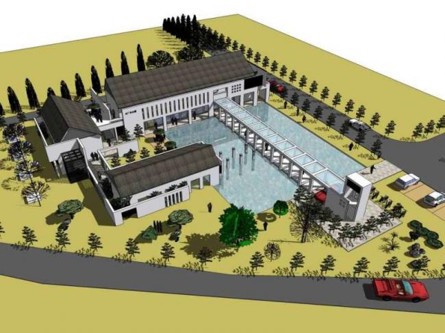 Modern Multi-Story Office Building in SketchUp: Hydroelectric Power Plant Design with Chinese Architectural Style