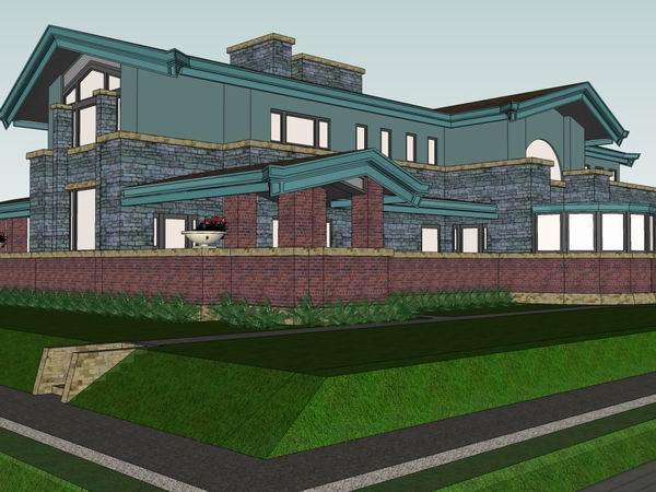 SketchUp Business Model: Multi-Story Classical Grassland Clubhouse for Commercial Use