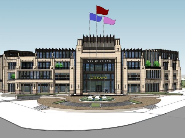 SketchUp Business Model: Multi-Story Sanqi City Club in Classical Commercial Style