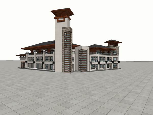 SketchUp Business Model: Multi-Story Classical Style Commercial Club