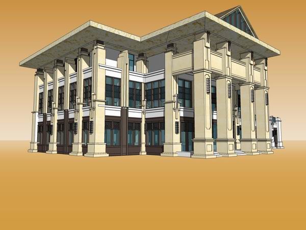 SketchUp Business Model: Multi-Story Club, Western Restaurant, and Classical Commercial Design