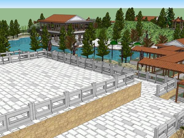 SketchUp Landscape Model: Multi-Story Chinese Garden and Scenic Park Design