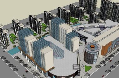 SketchUp Complex Model: Multi-Story Modern High-Rise Office and Commercial Building-BIM WORLD