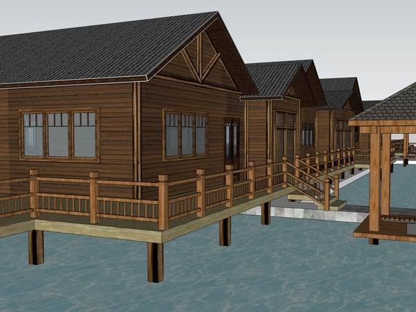 SketchUp Business Model: Multi-Story Farmhouse Clubhouse in Classic Commercial Style